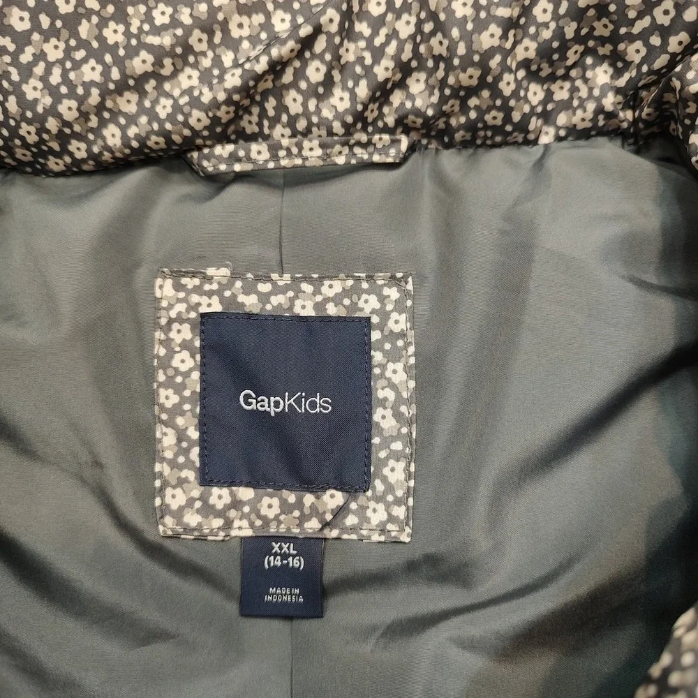 Girls Gap Puffer Vest Sz‎ XXL 14/16 Sleeveless  Floral Gray White Inner Pockets